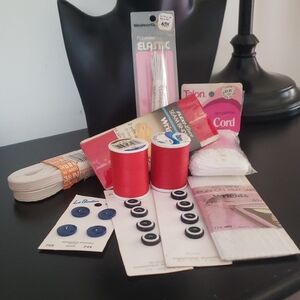 Assorted Sewing & Crafting Supplies Bundle with Red, Blue Black & White Accents